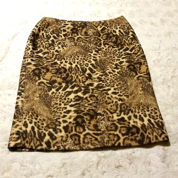 Lafayette 148 New York Wool Blend Skirt Size 4 Tan Brown Animal Print - Picture 1 of 8